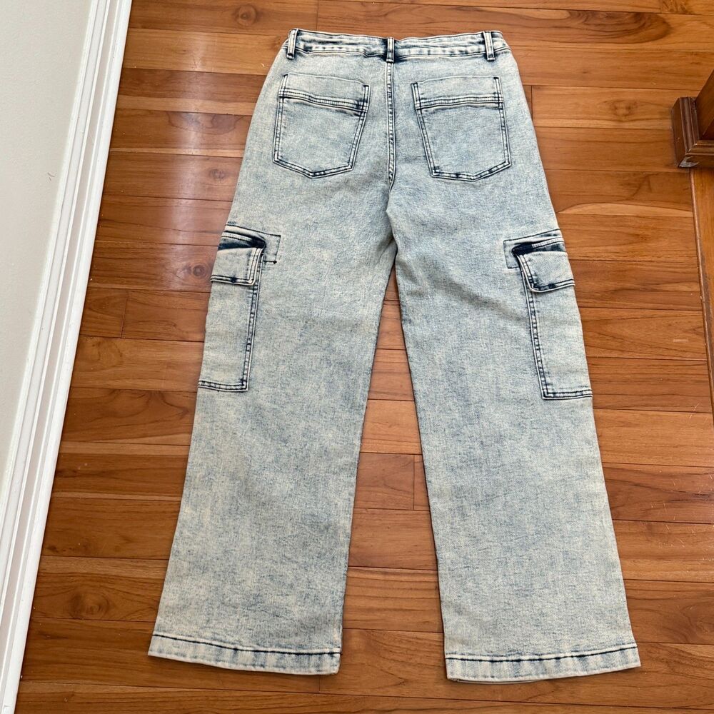 Women Disclosure Acid Wash Blue Cargo Denim Jeans Utility Streetwear Size 29 - Picture 2 of 7